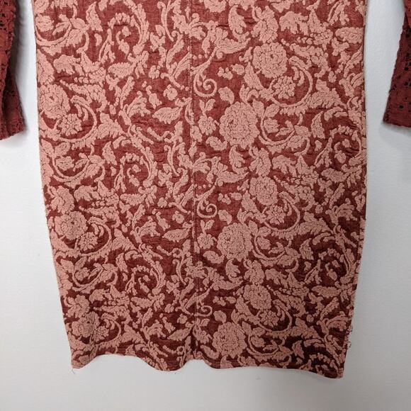 Free People Red Lace Long Sleeve Floral Mini Dress - Picture 4 of 9